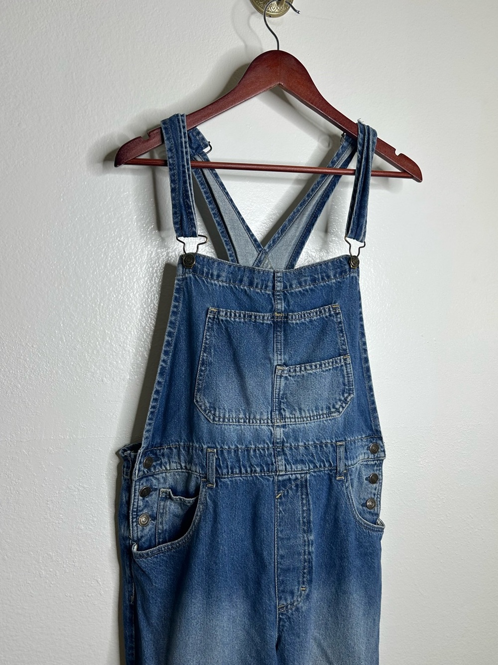 Free People 100% Cotton Ziggy Denim Straight Leg Overalls Medium Wash - Picture 4 of 15